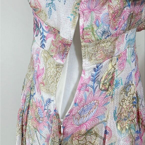 HEMANT & NANDITA Metallic Floral Puff-Sleeve Minidress size L - Picture 10 of 12
